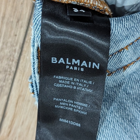 Mens BALMAIN Patchwork Straight Leg Denim Jeans Blue 34 - Picture 6 of 7